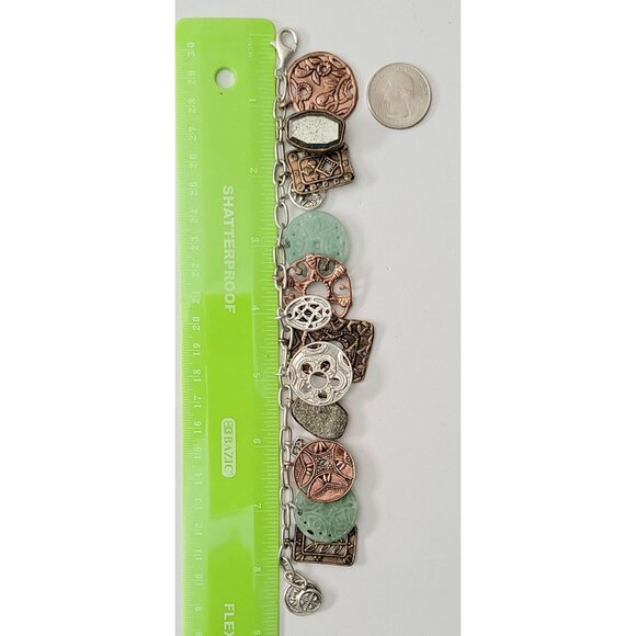 Silpada Sterling Silver Asian Element, Copper Bronze Coin Jade Charm Bracelet - Picture 6 of 6
